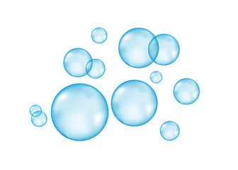 Air, water or oxygen blue  bubbles on white  background.