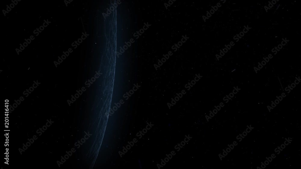 Poster futuristic deep space with sphere motion and space dust animation.
