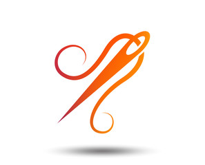 Needle with thread icon. Tailor symbol. Textile sew up craft sign. Embroidery tool. Blurred gradient design element. Vivid graphic flat icon. Vector