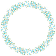 Gentle spring flowers arranged in a shape of heart. Doodle style. Wildflowers wreath isolated on white background.