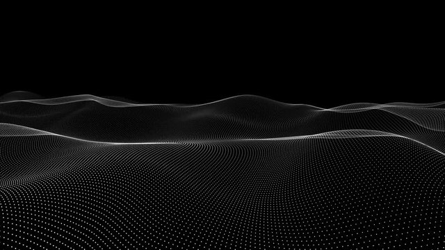 Animation of wave motion black and white abstract background with wavy lines of dots