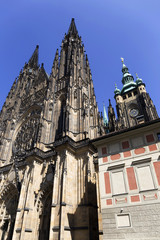 Fototapeta premium Gothic St. Vitus' Cathedral on Prague Castle in the sunny Day, Czech Republic