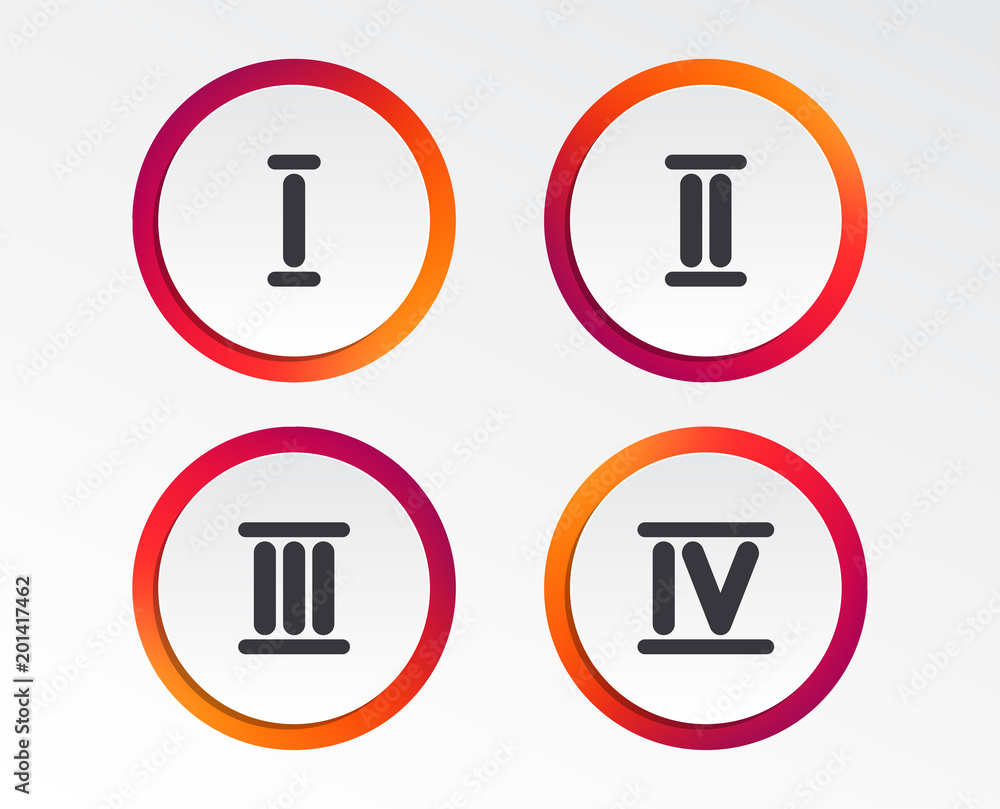Poster roman numeral icons. 1, 2, 3 and 4 digit characters. ancient rome numeric system. infographic design