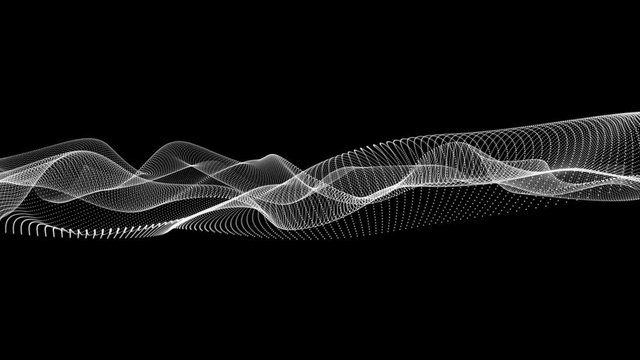 Animation of movements of white wavy dot lines on a black background