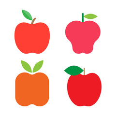 Set of fresh red apples with green leafs