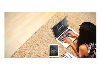 Laptop and Tablet User on Carpeted Floor Mockup