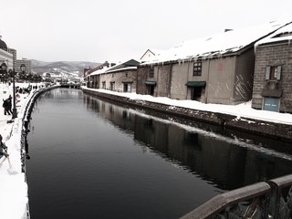 Housings next to a canal, Hokkaido, Japan