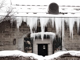 Iced building in winter, Hokkaido, Japan