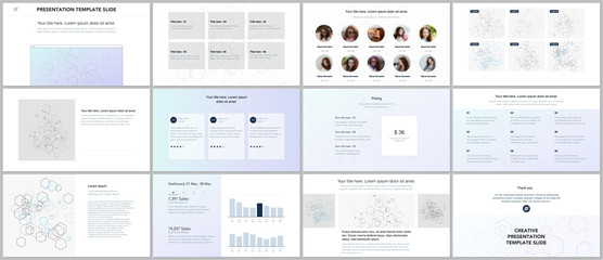 Minimal presentations, portfolio templates. Blue color elements on white. Brochure cover vector design. Presentation slides for flyer, leaflet, brochure, report, marketing. Social network concept