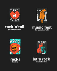 Rock music festival logo set