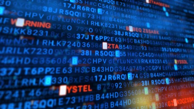 Code animation showing. Warning messages in a virtual environment. Data encryption, cyberattack. Data encryption, information theft, computer hacking. Security breach concept, warning texts, green 