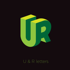 UR logo. U and R letters. Green emblem like 3D. © Nataly