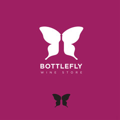A bottle of wine and butterfly wings silhouette. The emblem of the wine store.