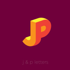 JP logo. J and P letters. Orange-yellow emblem like 3D.