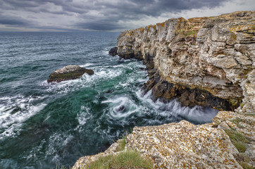 spectacular scenic rural nature landscape from the cliffs near Tyulenovo village, Black Sea, Bulgaria