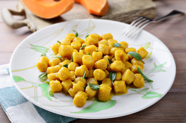 Pumpkin gnocchi with butter and sage