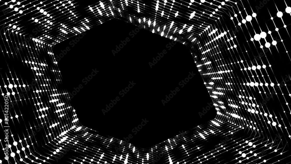 Poster Frame of pulsating elements. Cosmic eye. Place for text. Plexus business background. Black background. Seamless loop.