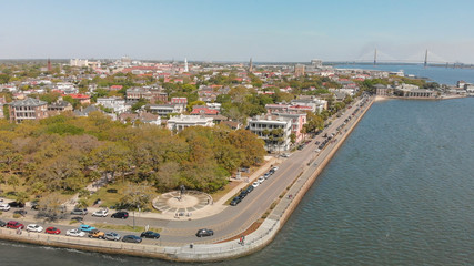 Aerial view of Charleston cityscape from the river, South Carolina