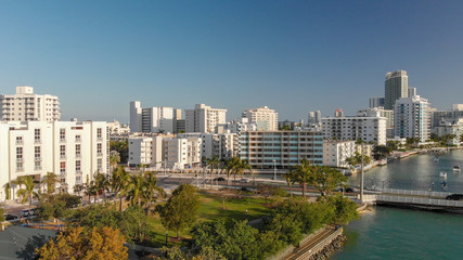 Aerial view of Miami Beach and Venetian Way at sunset