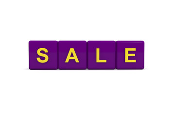 Sale with purple color block on white background, 3d illustration
