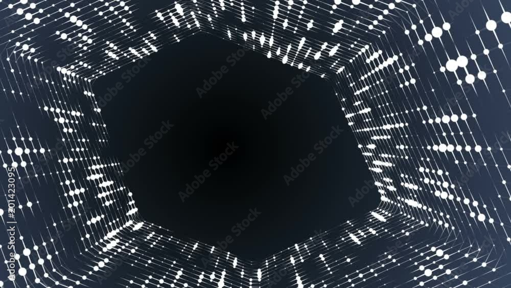 Poster frame of pulsating elements. cosmic eye. place for text. plexus business background. dark blue backg