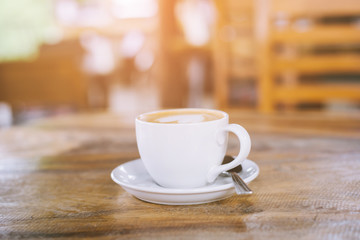 hot latte coffee in cafe