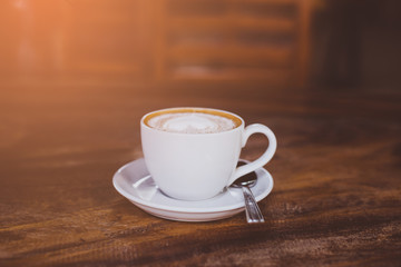 hot latte coffee in cafe