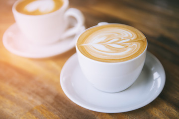 hot latte coffee in cafe