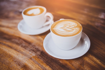 hot latte coffee in cafe