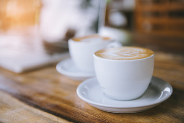 hot latte coffee in cafe