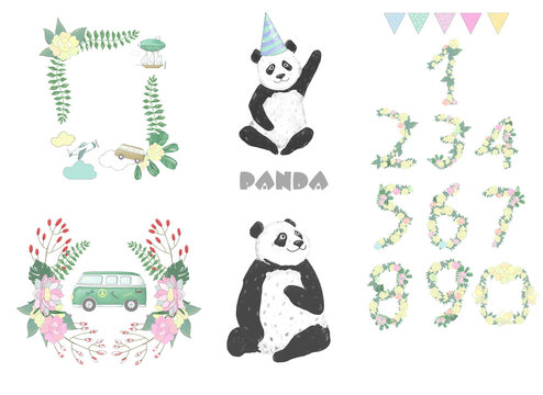 Panda clip art drawing animal illustration on white background cute animal celebration card