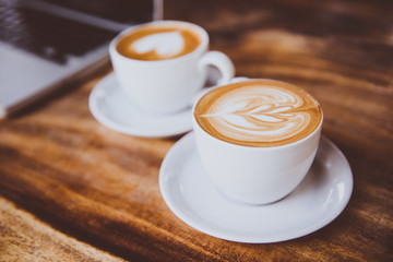 hot latte coffee in cafe