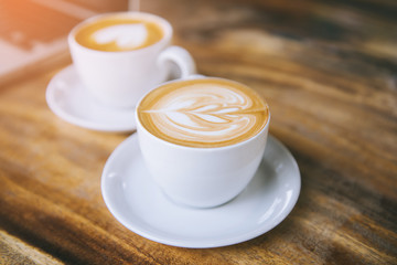 hot latte coffee in cafe