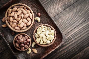 Almonds, cashew and hazelnuts