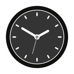 Simple, flat, grey and white clock icon/illustration. Isolated on white