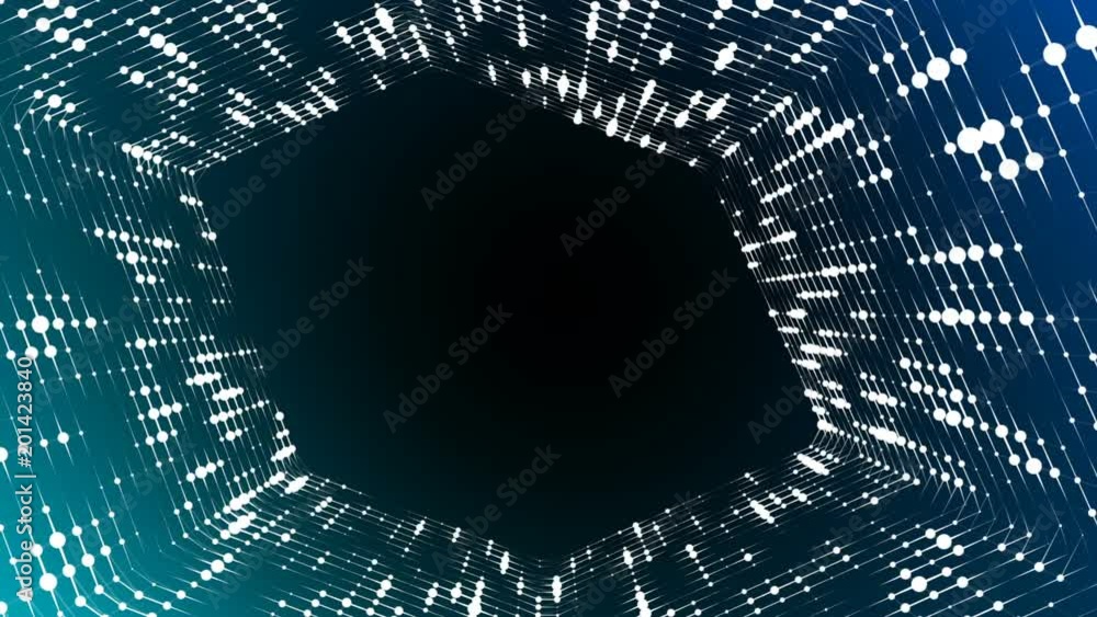 Poster Frame of pulsating elements. Cosmic eye. Place for text. Plexus business background. Multicolored background 3. Seamless loop.