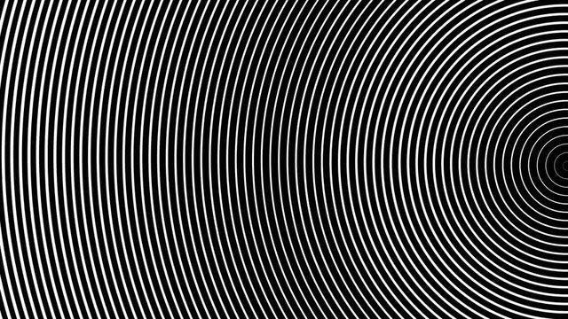 Hypnotizing abstraction of white half rings moving on a black background