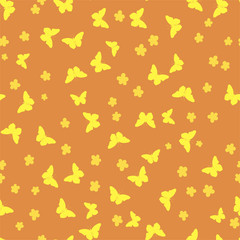 Summer seamless pattern with bright yellow butterflies and daisies. Vector.