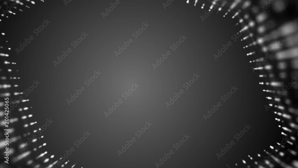Poster Frame of pulsating elements. Place for text. Plexus business background. Depth of field. Gray background . Seamless loop.