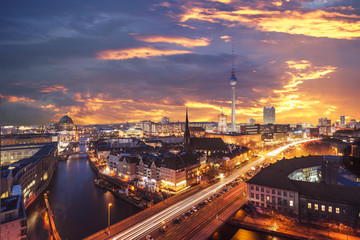 Berlin Skyline near Alexanderplatz. Transition
