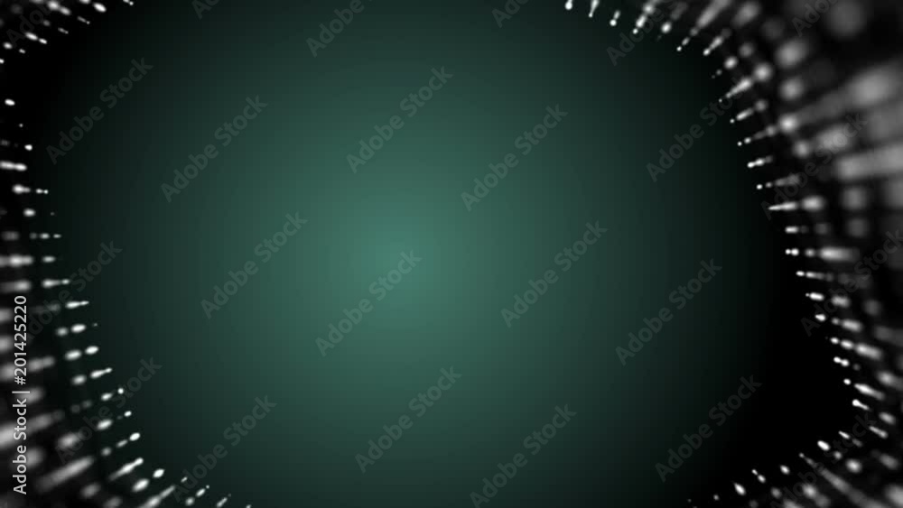Poster Frame of pulsating elements. Place for text. Plexus business background. Depth of field. Green background . Seamless loop.