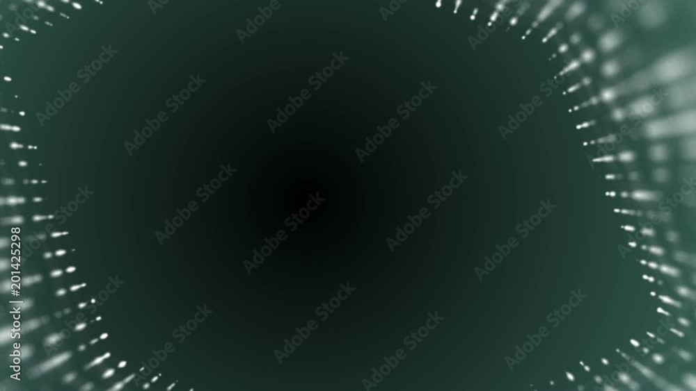 Poster Frame of pulsating elements. Place for text. Plexus business background. Depth of field. Dark green background. Seamless loop.