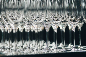 empty glasses of champagne for welcome drink