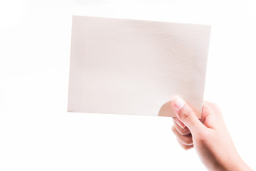 Obraz premium Hand holding paper isolated on white