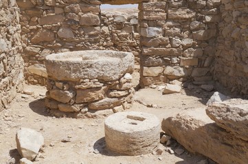 Olive press for making oil in Moa fortress, ancient ruined building in South Israel