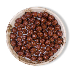 Dry breakfast with milk in plate