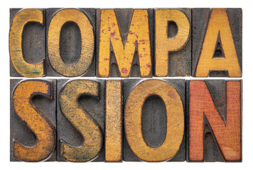 compassion word abstract in wood type