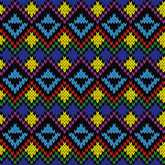 Seamless knitted multicolor ethnic pattern