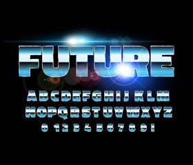 Retro alphabet font. Sci-fi future style.