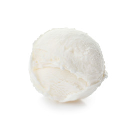 Ball of tasty vanilla ice cream on white background